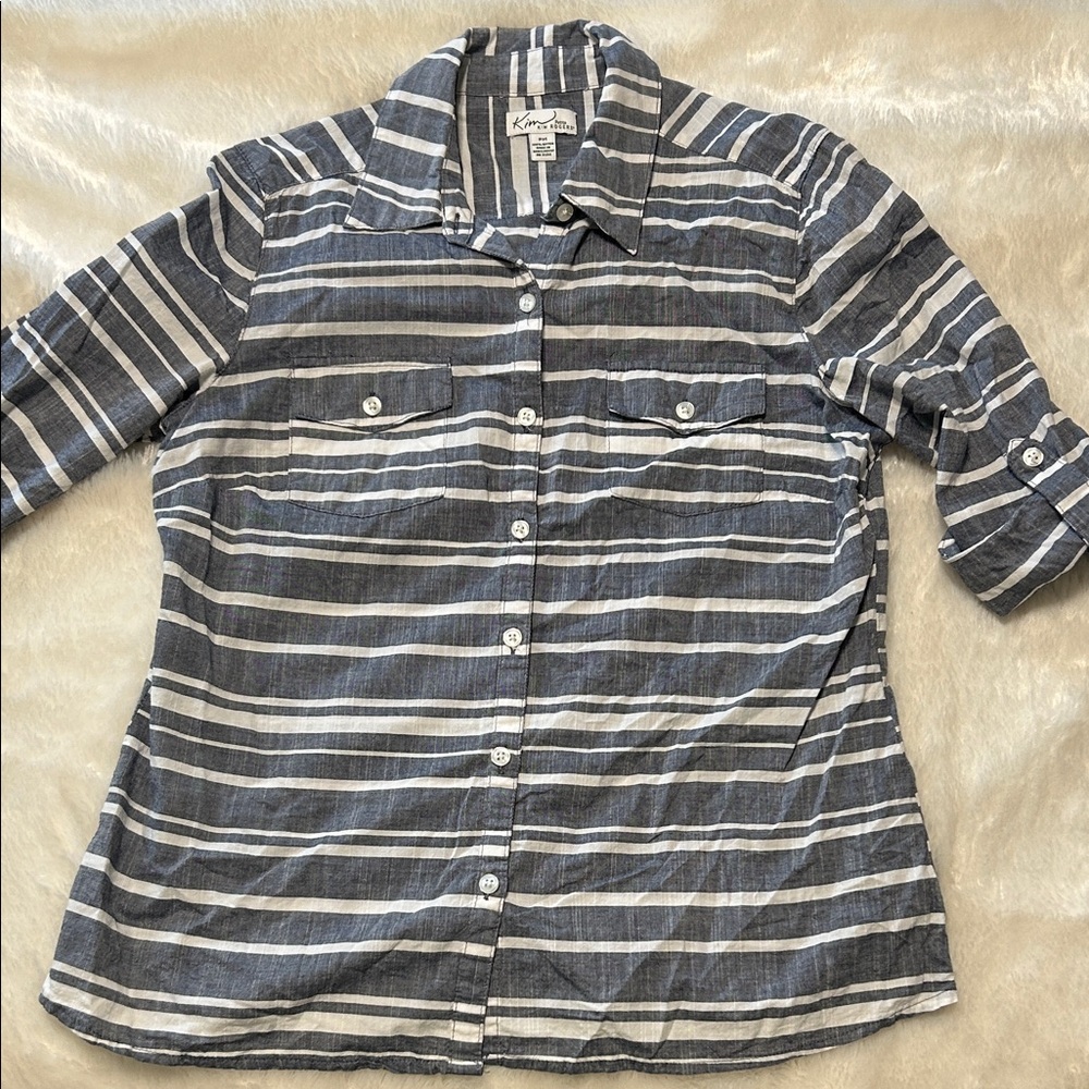 Kim Rogers chambray and white striped button up